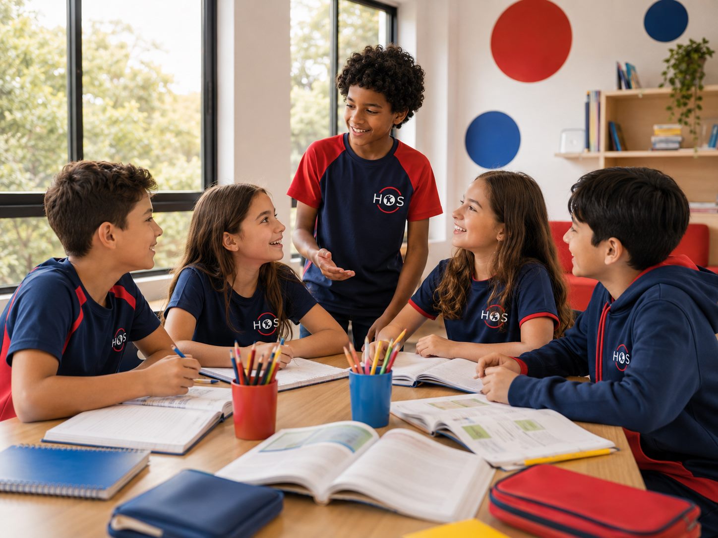 Alunos do Ensino Fundamental I conversando e estudando em sala de aula