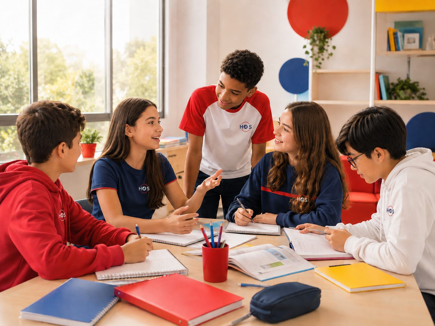 Alunos do Ensino Fundamental II estudando em grupo